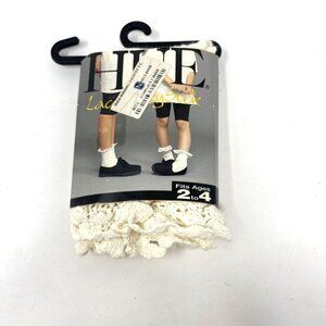 Hue Kids Lace Jersey Socks Ivory Lace Ankle Slouch Vintage 90's Wear Casual. B4